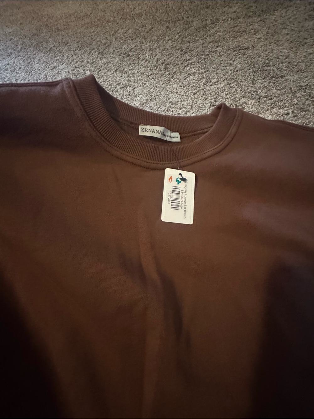 Women's Brown Crewneck Sweatshirt and Shorts Set - Picture 4 of 5